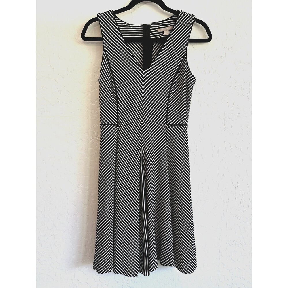 Sleeveless Black & White Stripe Fit-and-Flare Dress